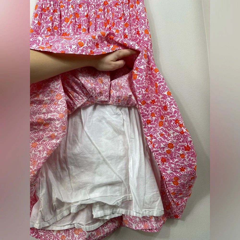 JCrew Floral Print Tiered Ruffle Sleeveless Pink Orange Cotton Dress Sz 0 - Picture 11 of 15